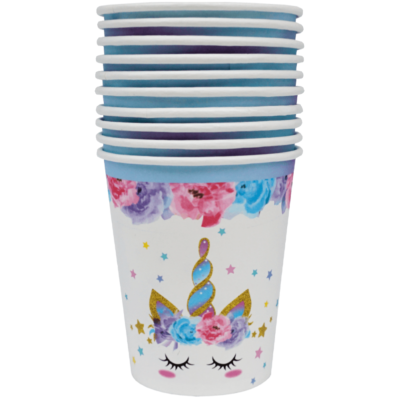 Set 10 pahare pentru petrecere, din carton, model floral, 8.8 CM